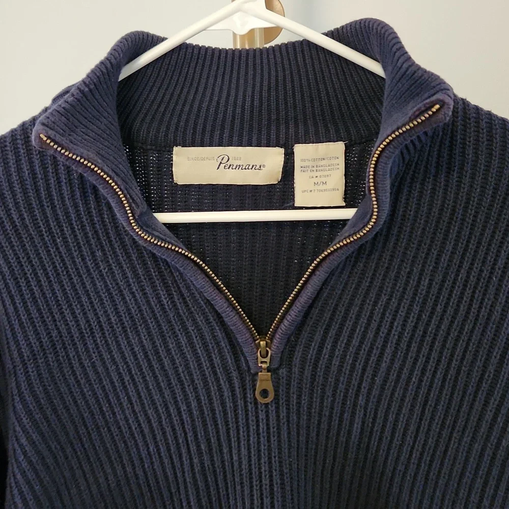 Vintage Men's Navy Half-Zip Sweater - Picture 4 of 5